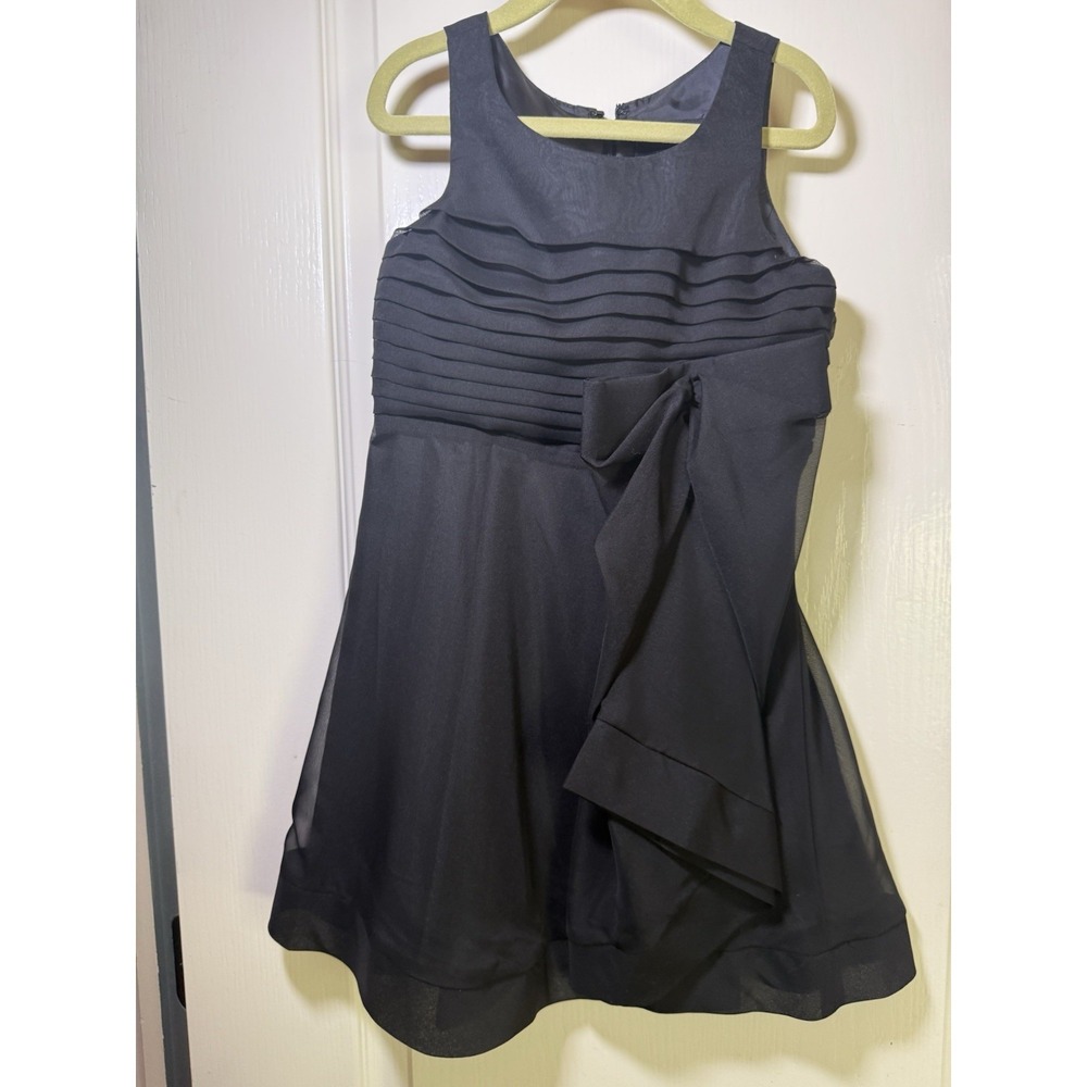 ABS Kids Girls Size 7 Black Chiffon Party Dress Bow Waist Sleeveless Special Occ - Picture 2 of 13